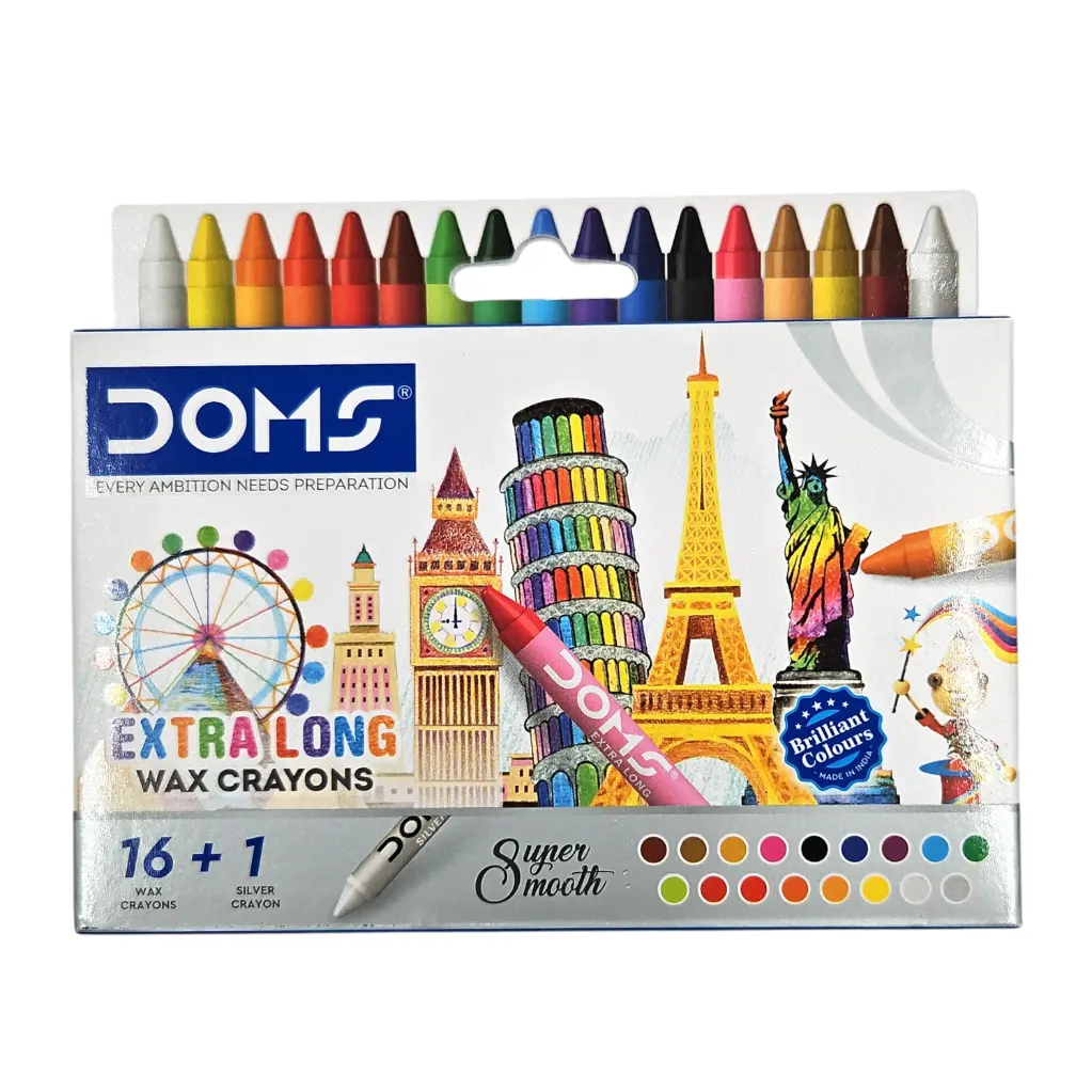 Doms Extra Long Wax Crayons 16 Shades +1 Silver Crayon