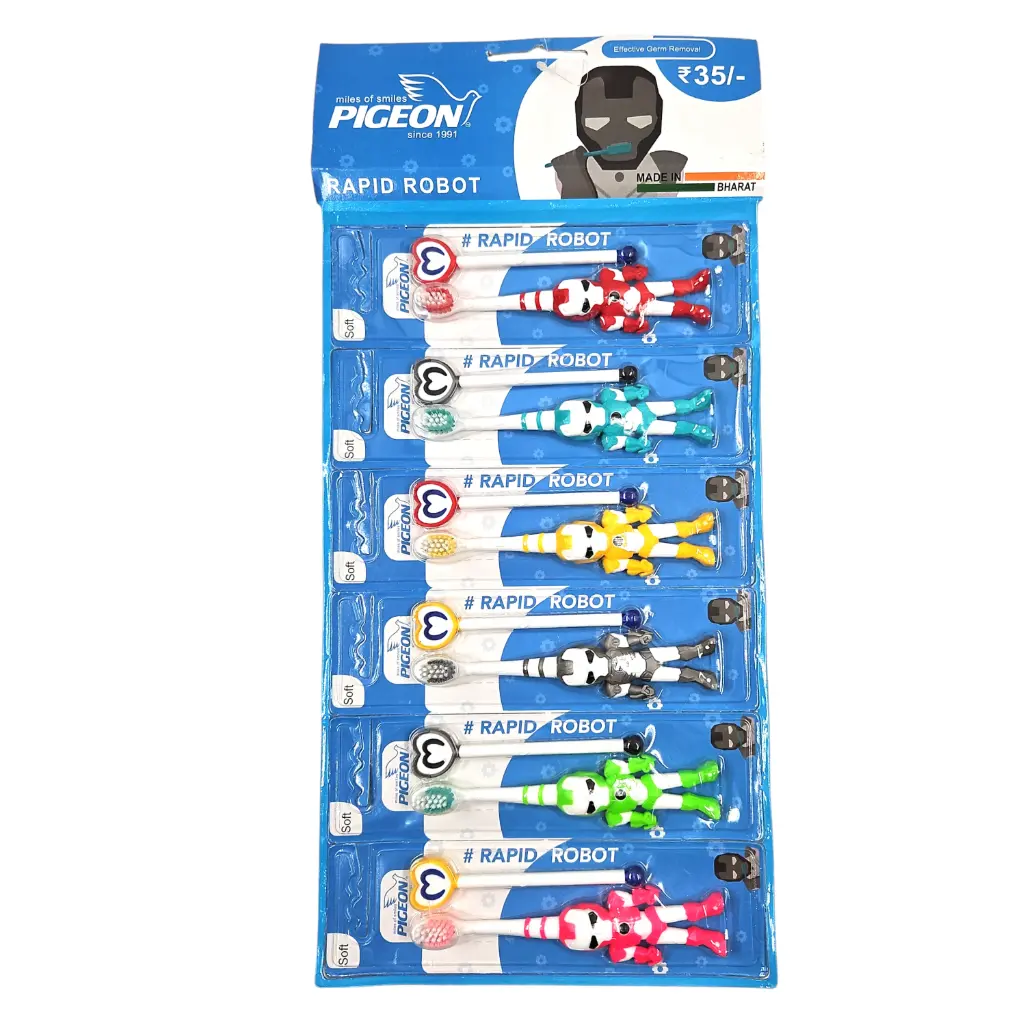 [IX2504723] Pigeon Rapid Robot Soft Kids Brush With Tongue Cleaner  (Red)