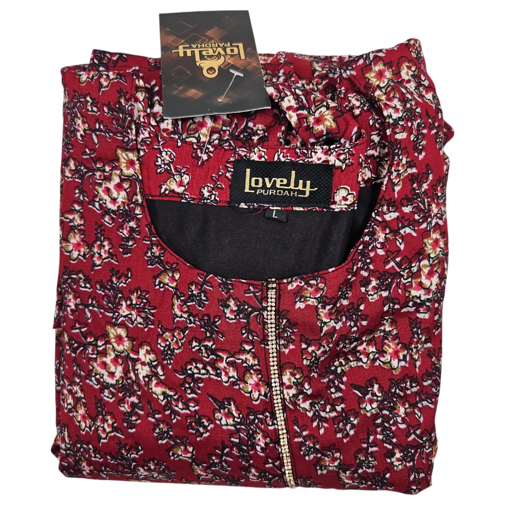 [IX2504747] Lovely Pardah Floral Print Gown With Stone Line (Red)