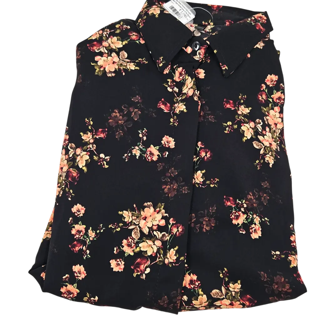 Vintage Flower Printed Full Length Black Open Pardah Gown With Elastic Hand XXL