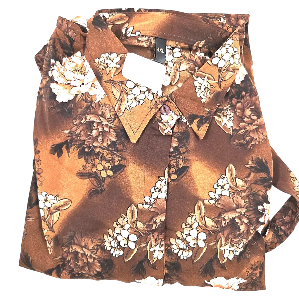 Elegant Pattern Floral Print Brown Open Pardah Gown With Elastic Hand With Tie