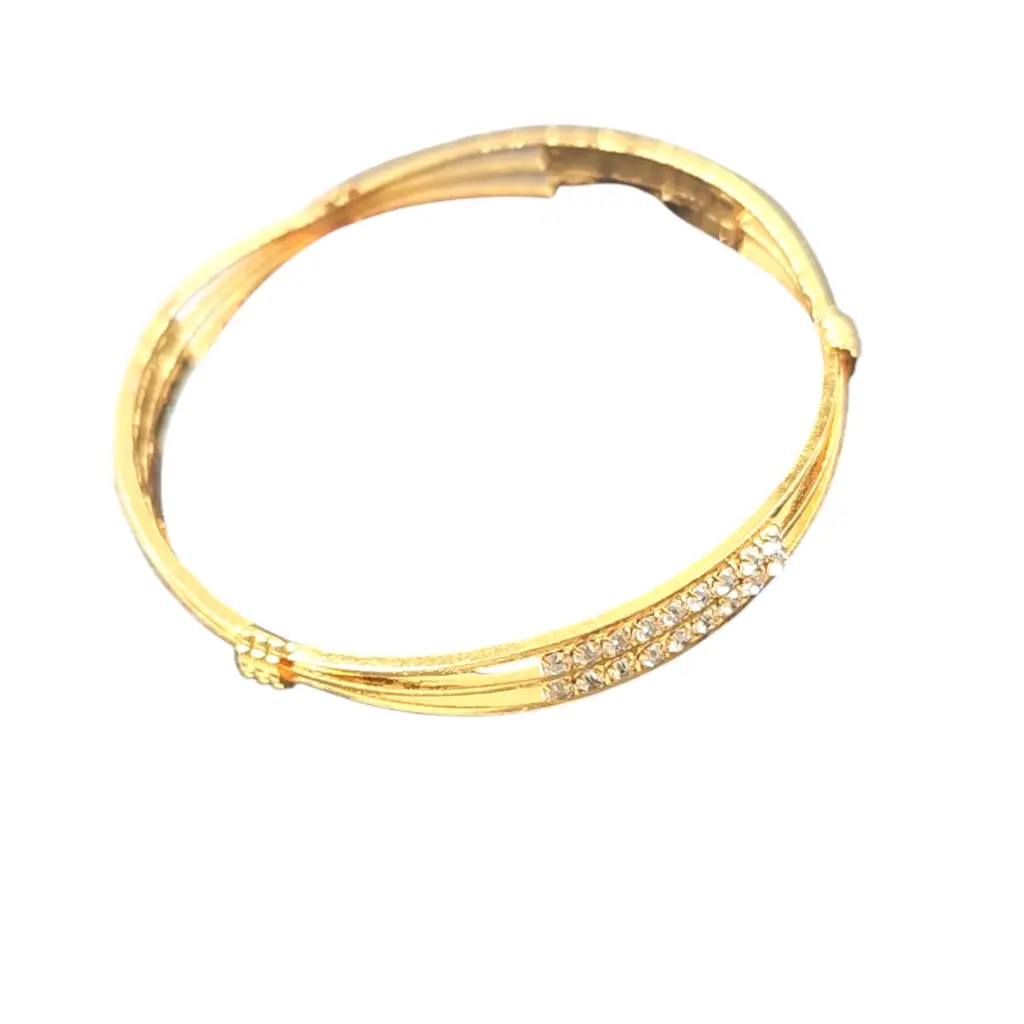 Guarantee Golden Jewelry Curved Triple Line Bangle With White Stones  
