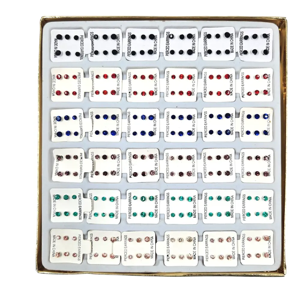 [IX2504881] Pierced 3 Sizes Color Stone Earrings 