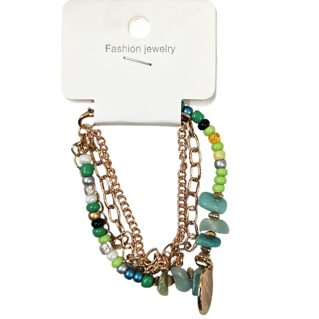 [IX2504915] Multi Strand Beaded With Charms 3 Layer Bracelet (Butterfly)