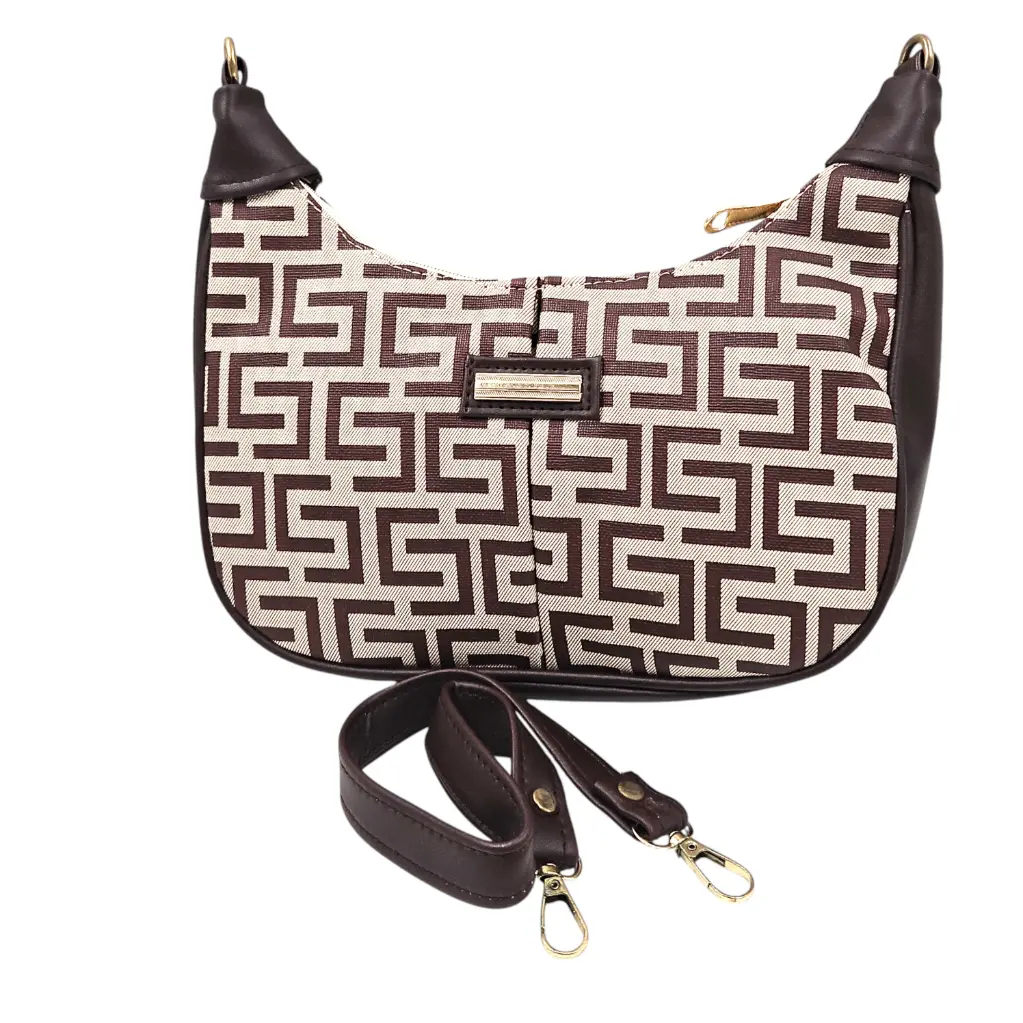 [IX2504929] Impress Geometric Design Shoulder Bag (Beige+Brown)