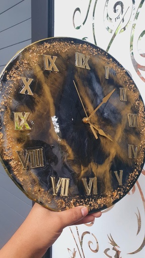 Epoxy Resin 12 Inch Black & Golden Clock 