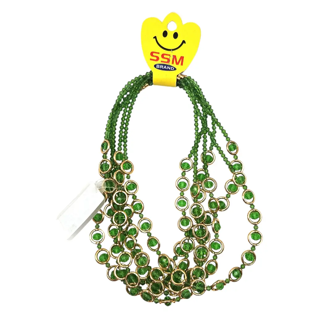 [IX2505126] Crystal Color Beads In Golden Metal Ring Muthu Mala (Green)