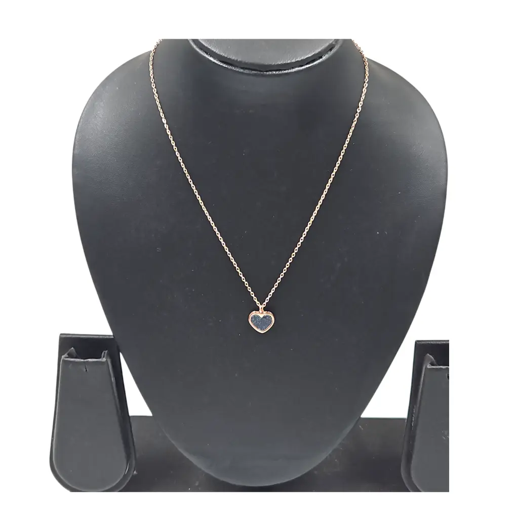 [IX2505134] SS Black Stone With Golden Plated Rose Gold Chain With Locket (Love)