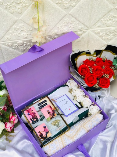 Customized Hamper With Shoes & Dress With Flower Bouquet 