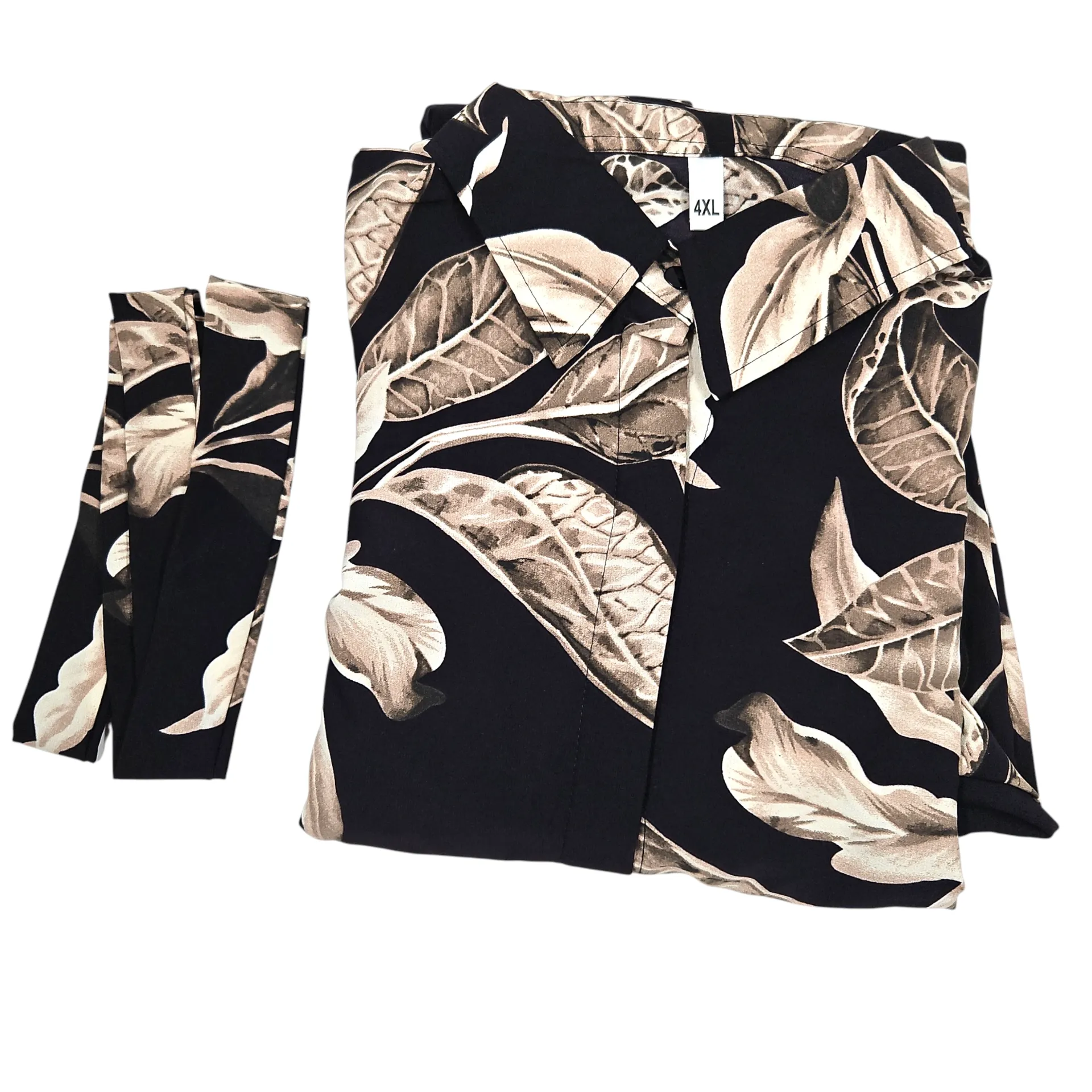 [IX2505346] Leaf Design Black Open Pardah Gown With Elastic Hand With Tie 4XL