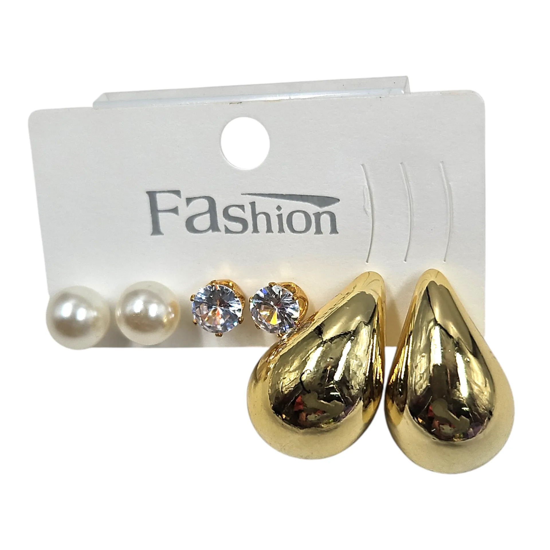 [IX2505367] Drop, Pearl, Stone Stud Earrings Big Set 3 Pair