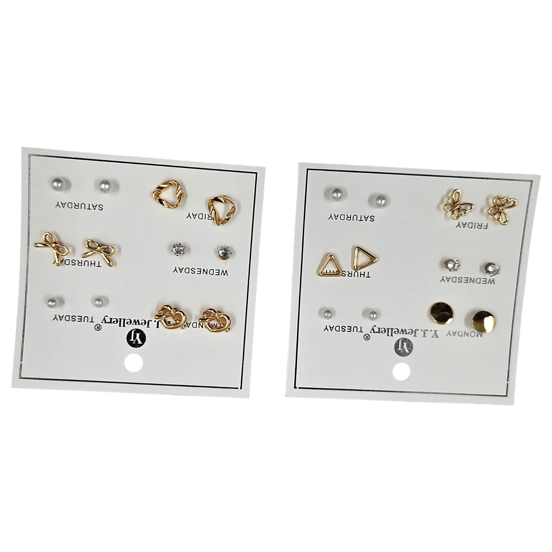 [IX2505375] Y J Jewelry Golden Plated, White Stone & Bead Stud Earring Per Pair
