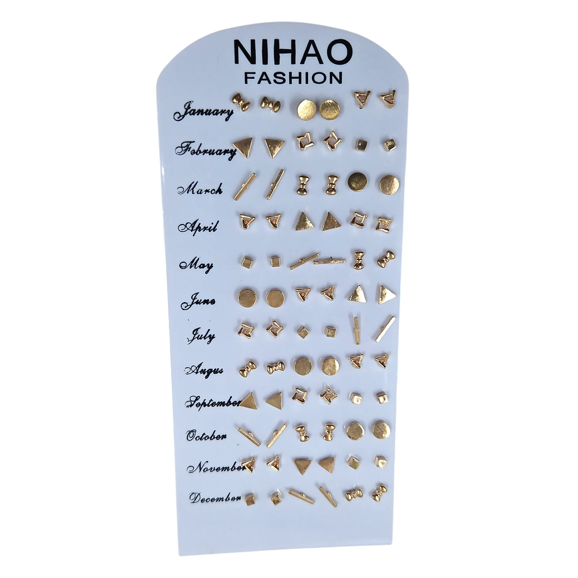 [IX2505376] Nihao Fashion Golden Plated Different Shapes Stud Earring Per Pair