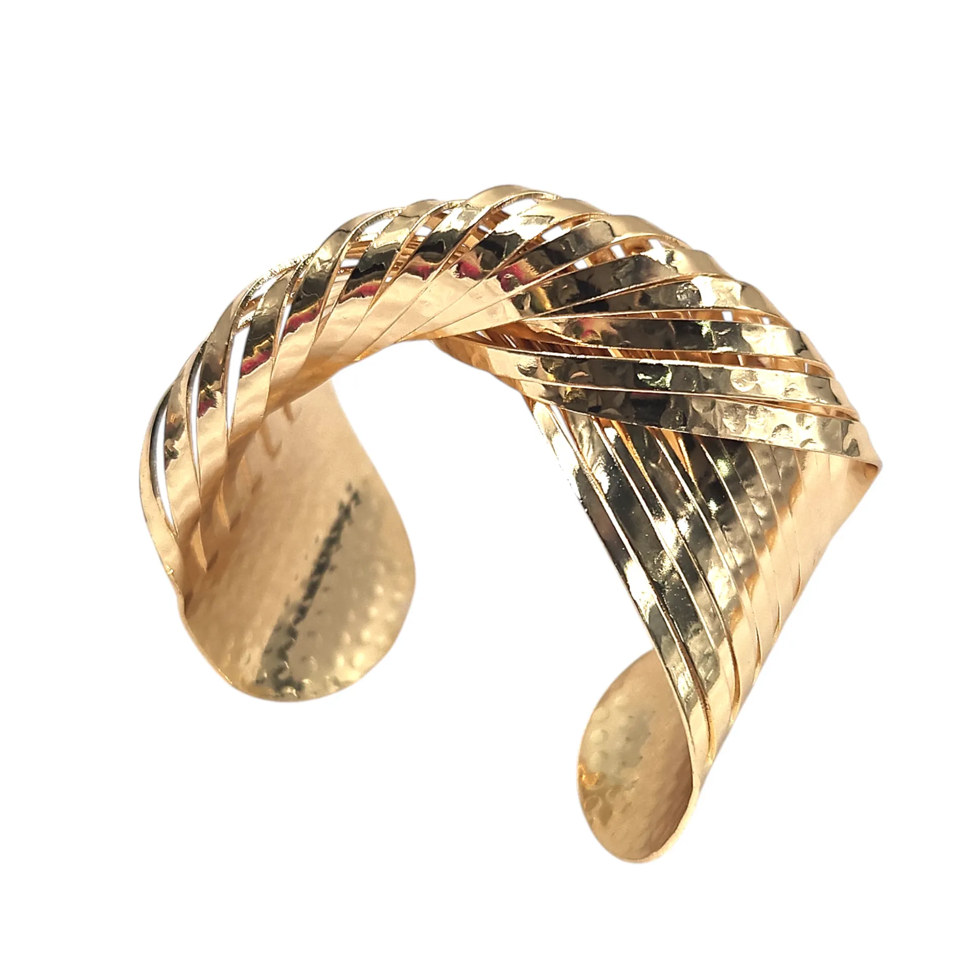 [IX2600043] Anti Tarnish Golden Twisted Open Cuff Bangles