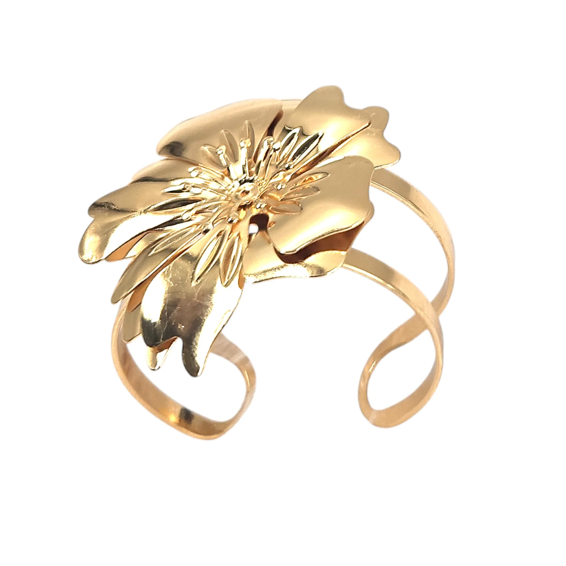 Flower Design Anti Tarnish Golden Hand Cuff Bangles