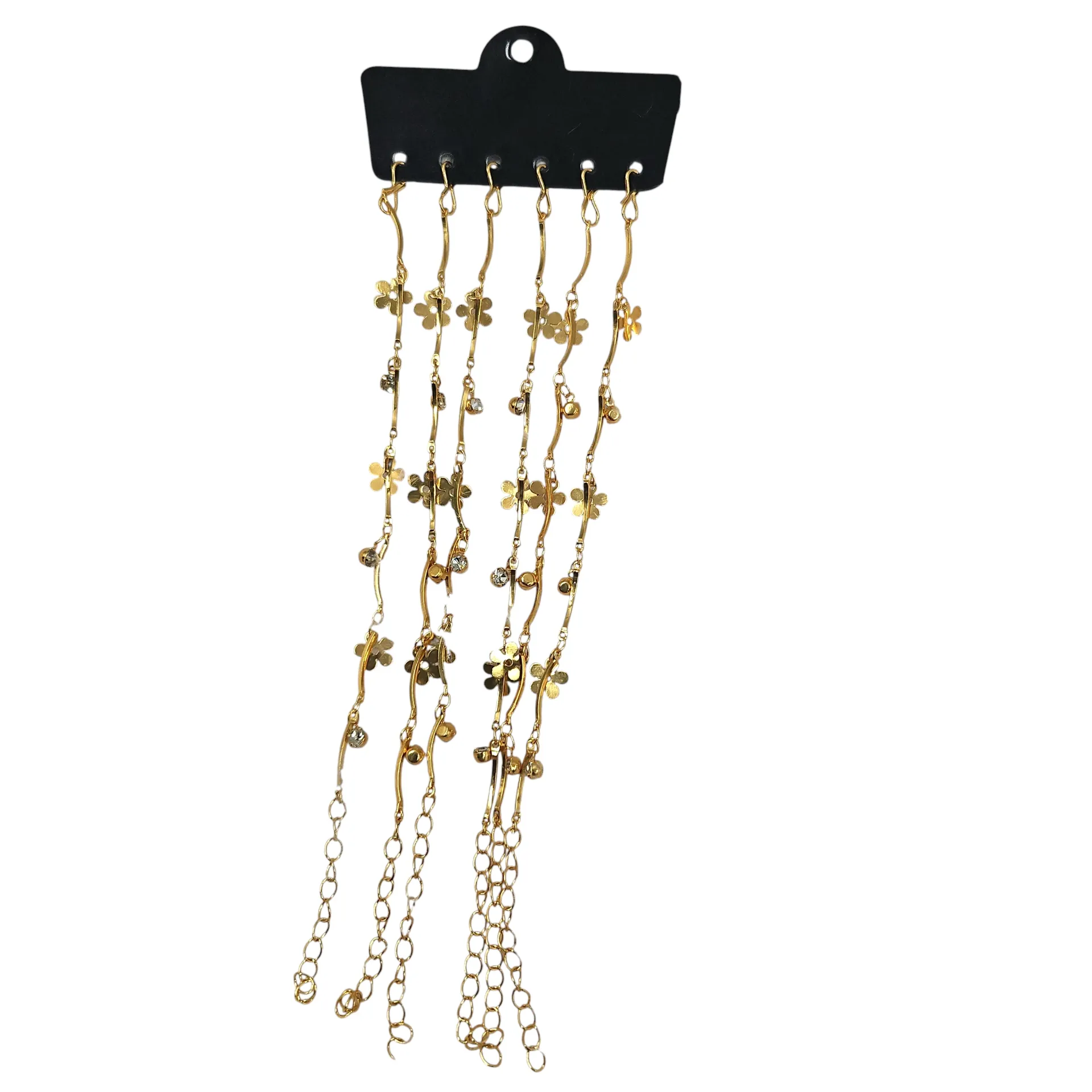 [IX2600046] Golden Imitation Curved Bracelet With Hanging Flower & White Stones
