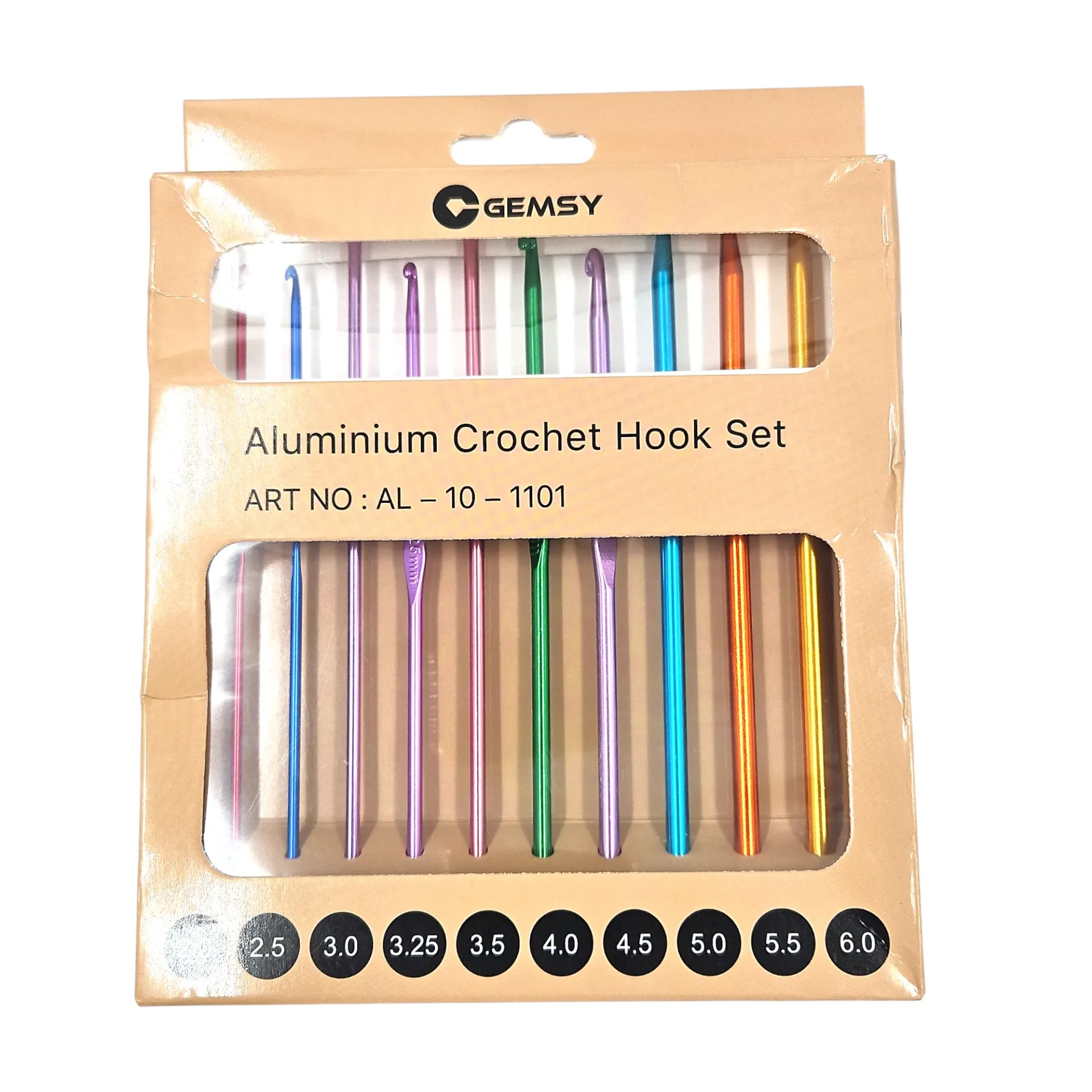 [IX2600109] Gemsy Aluminum Crochet Hook Set 10 Sizes 1 Pcs