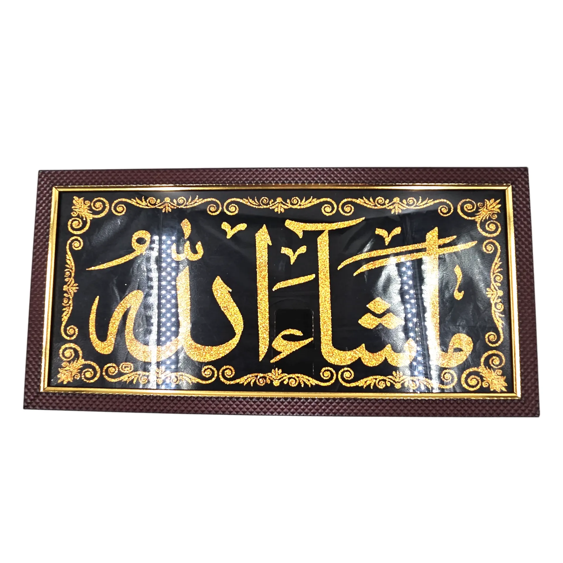 [IX2600135] Masha Allah Golden Calligraphy Frame In Cloth  48x24 cm