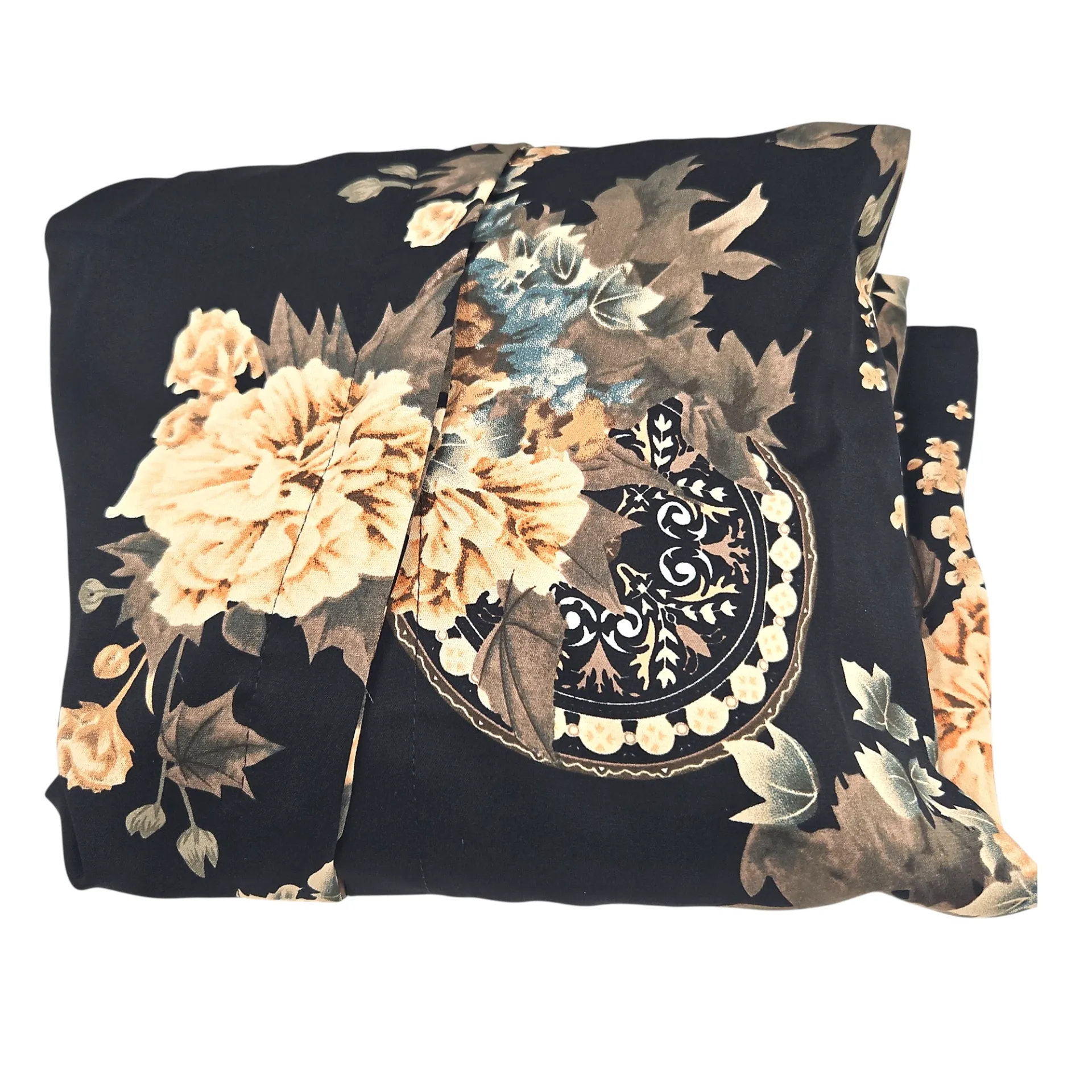 [IX2600166] Aash Flower Design And Round Pattern Black Open Pardah Gown With Elastic Hand With Tie XXL