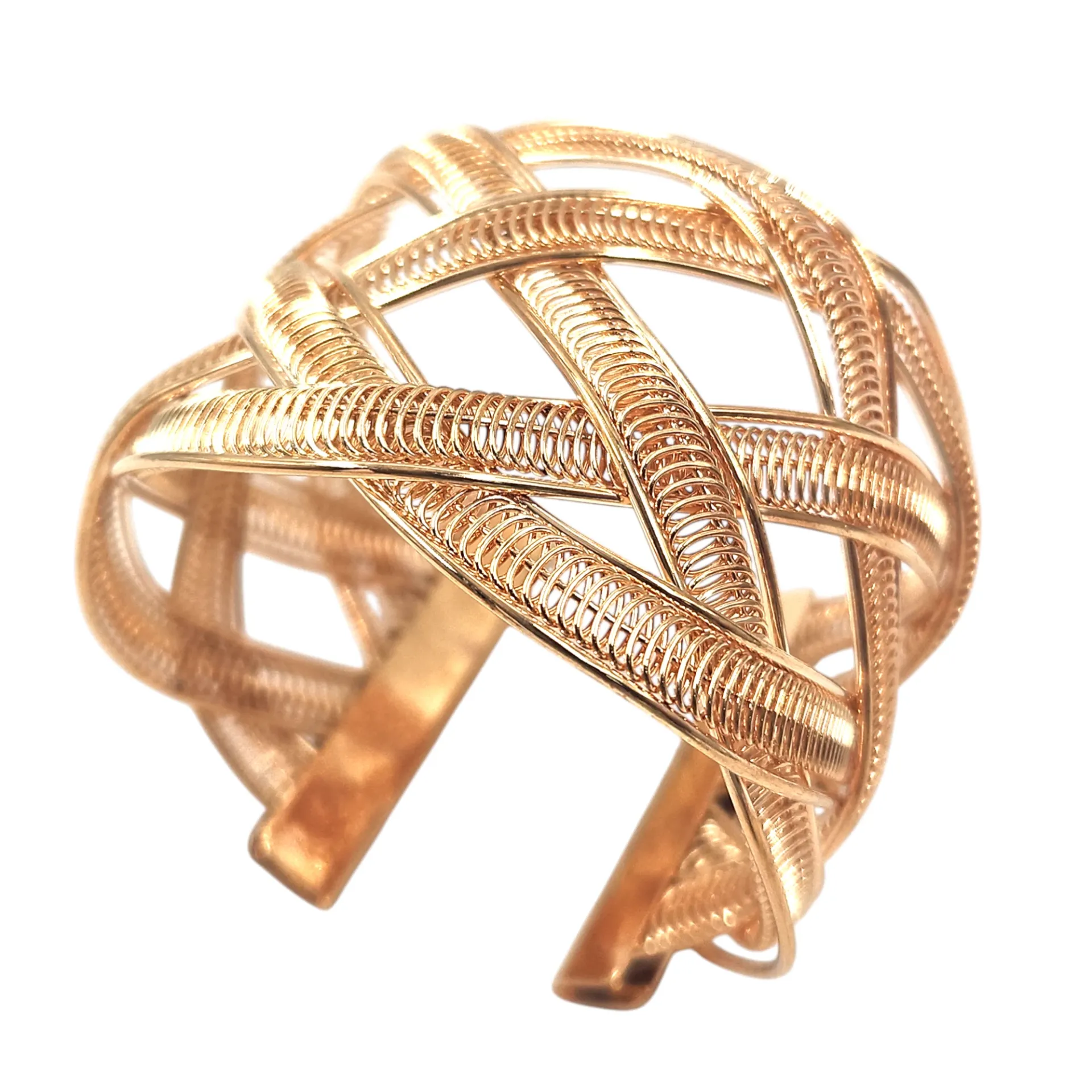 [IX2600202] Golden Braided Wide Metal Cuff Bangles