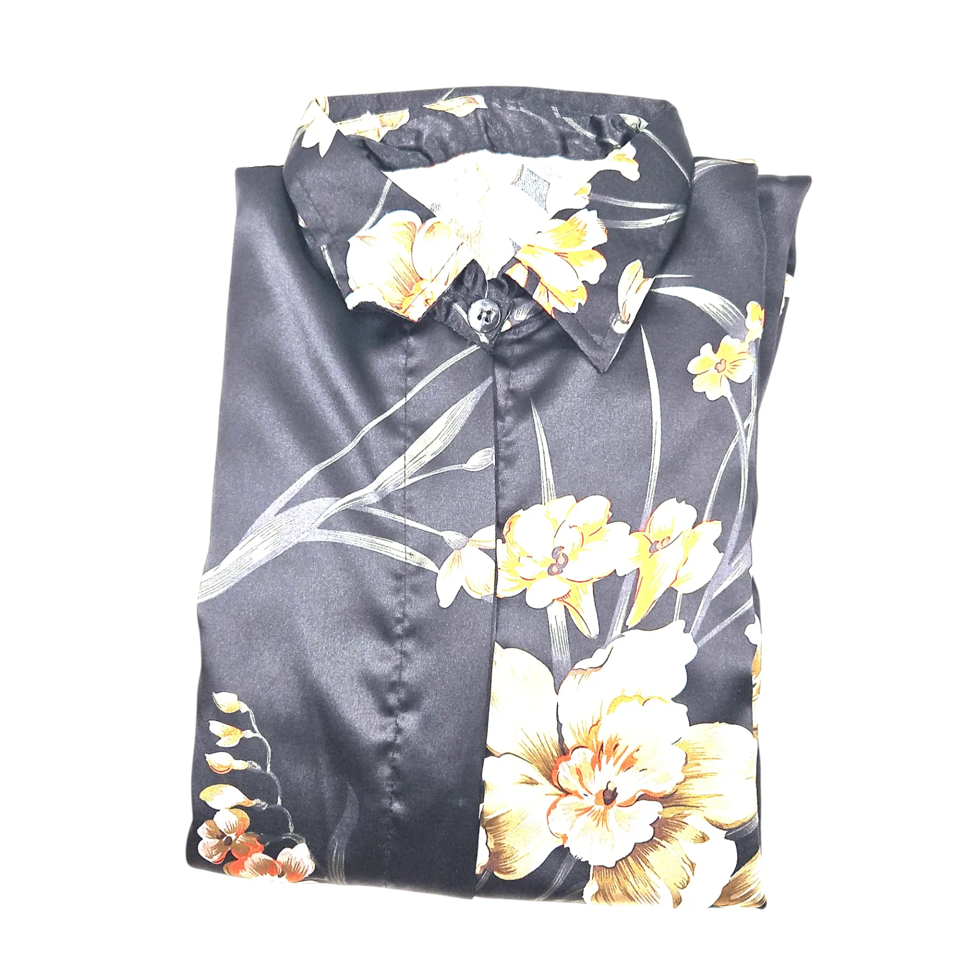 N-E25 Flower Printed Imported Black Open Gown