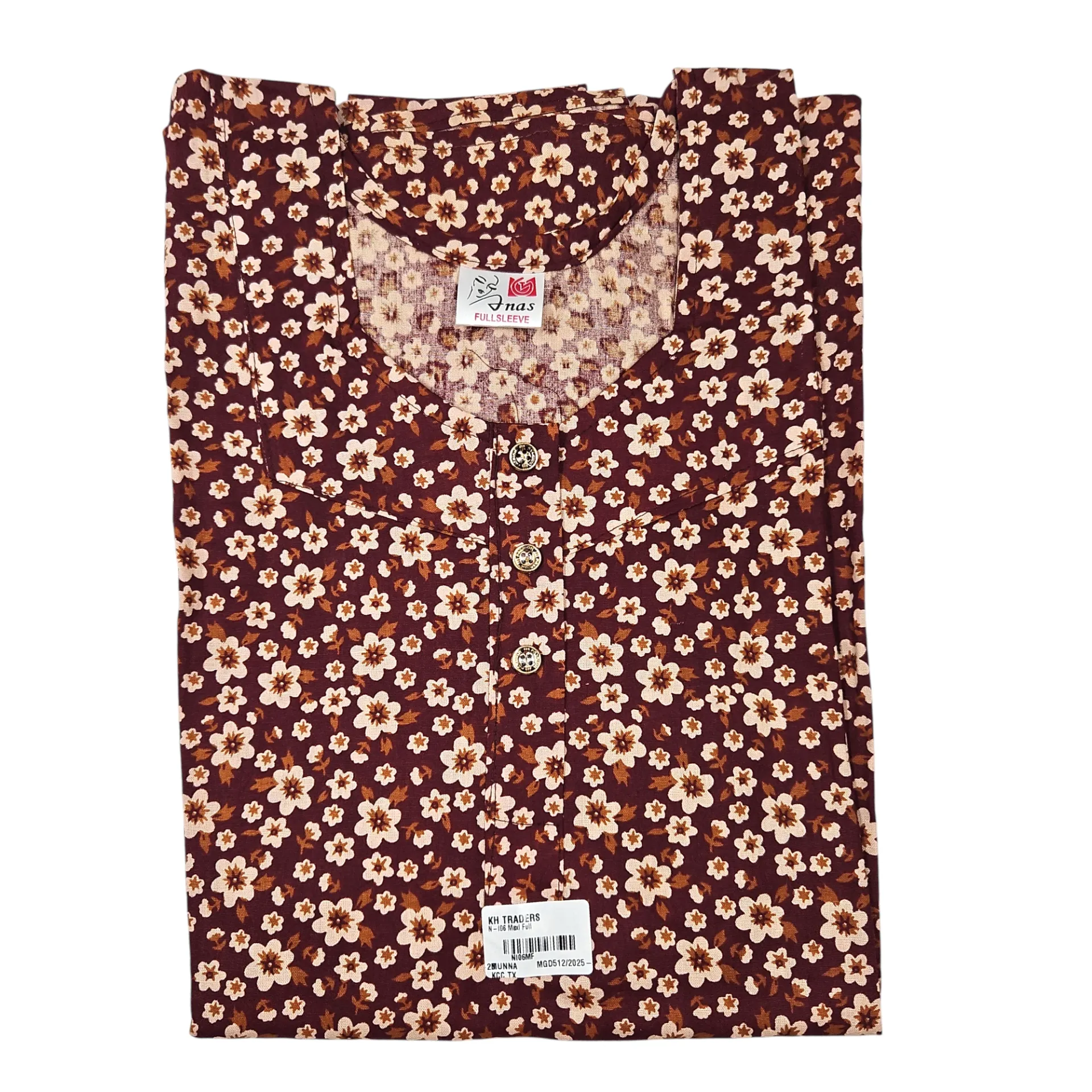 N-106 Anas Small Flower Printed Full Sleeve Cotton Maxi