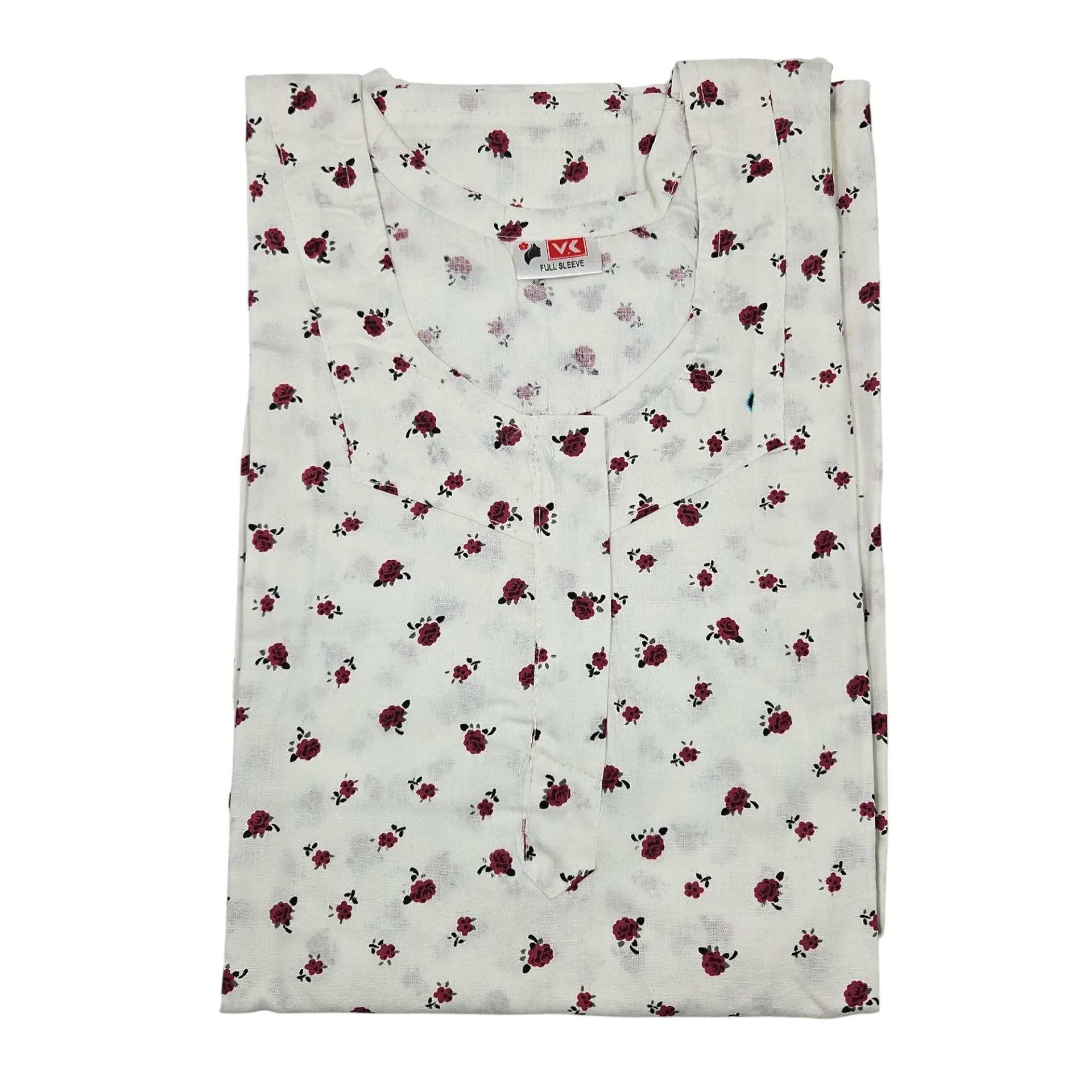 VK Small Flower Print Cotton Full Sleeve White Maxi 56
