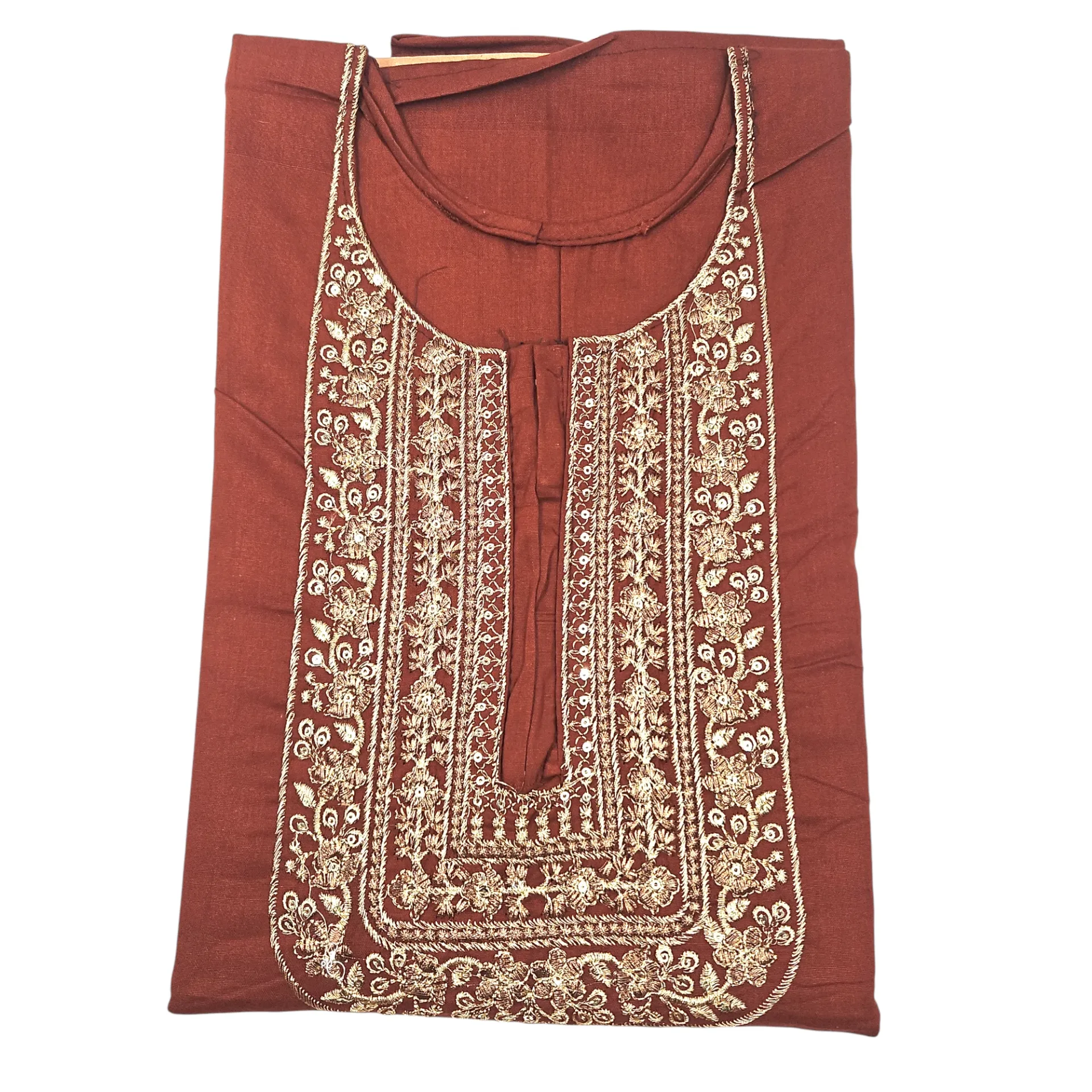 N-105 Embroidery Neck Plain Cotton Maxi 56