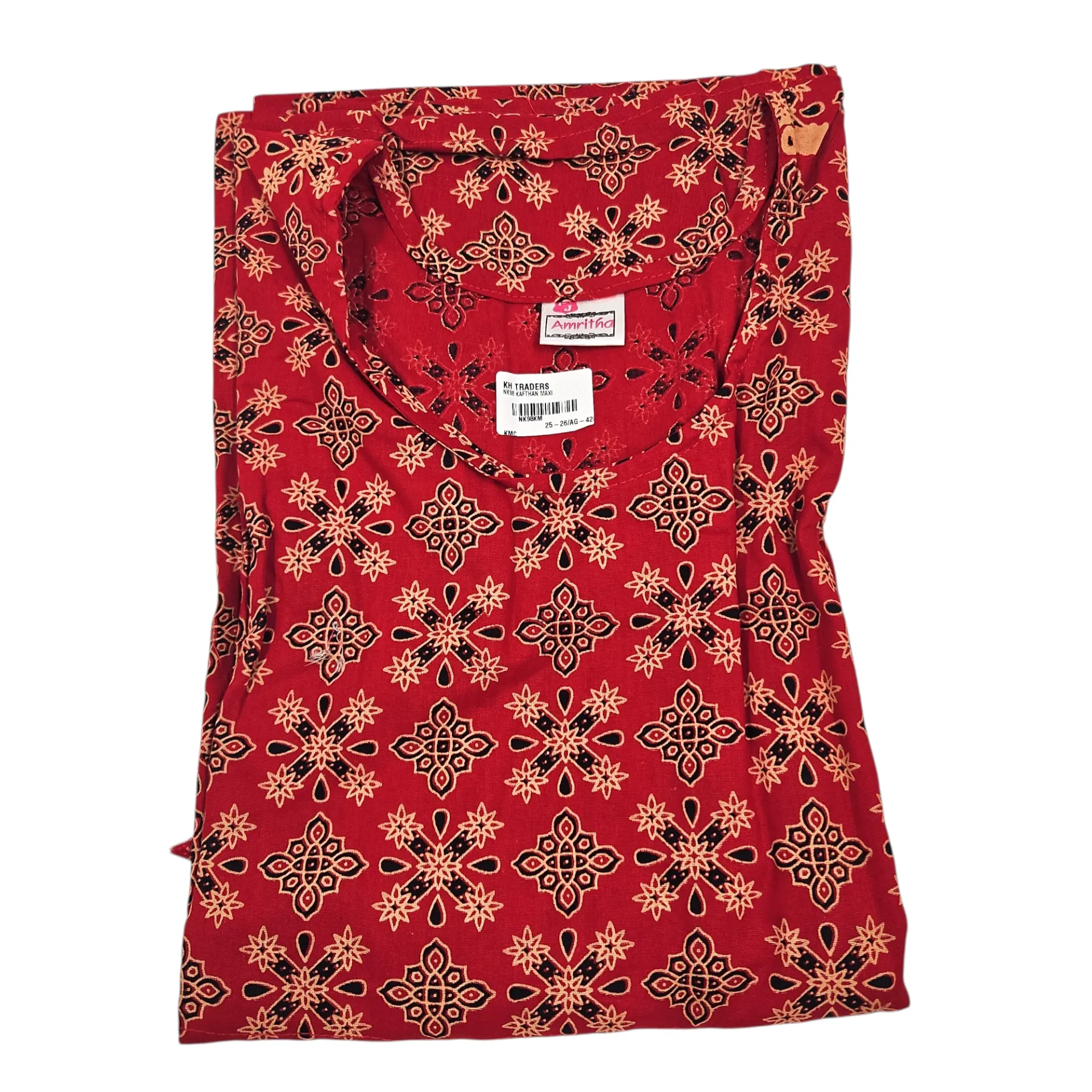 [IX2600294] N-K98 Ajrak Printed Cotton Kafthan Maxi (Red)