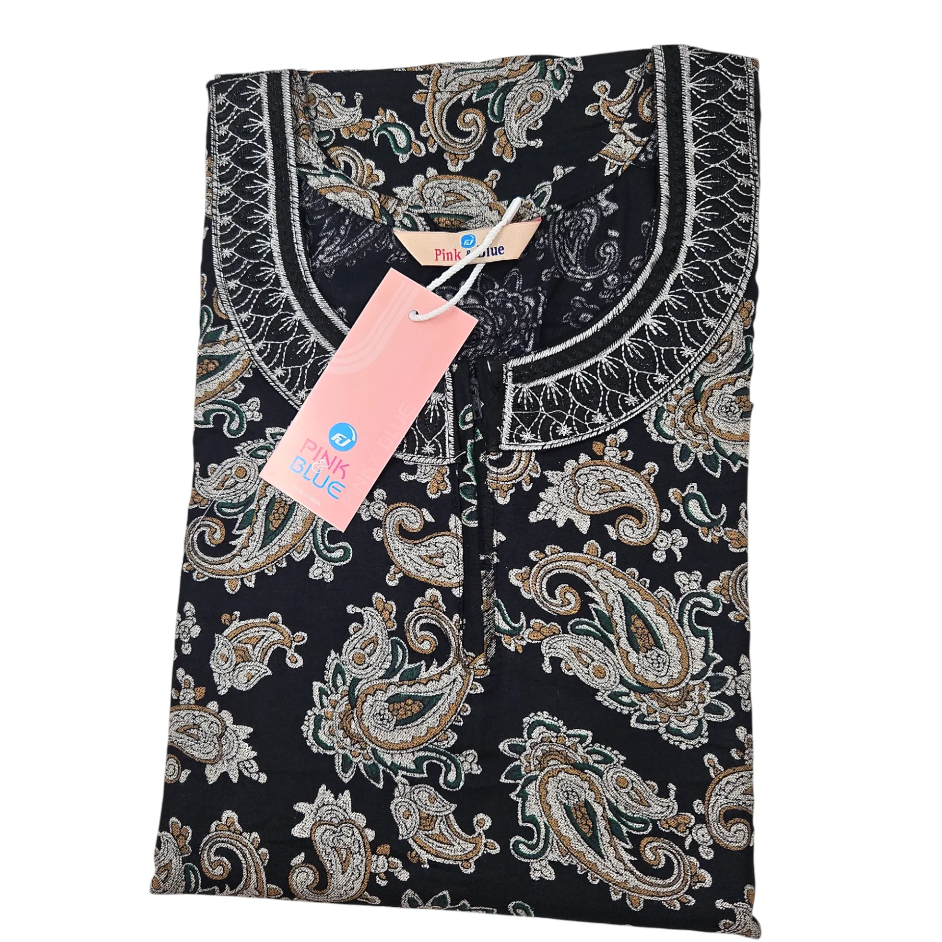 [IX2600302] N-I 60 Pink & Blue Alphine Mehandi Printed Emboidery Maxi