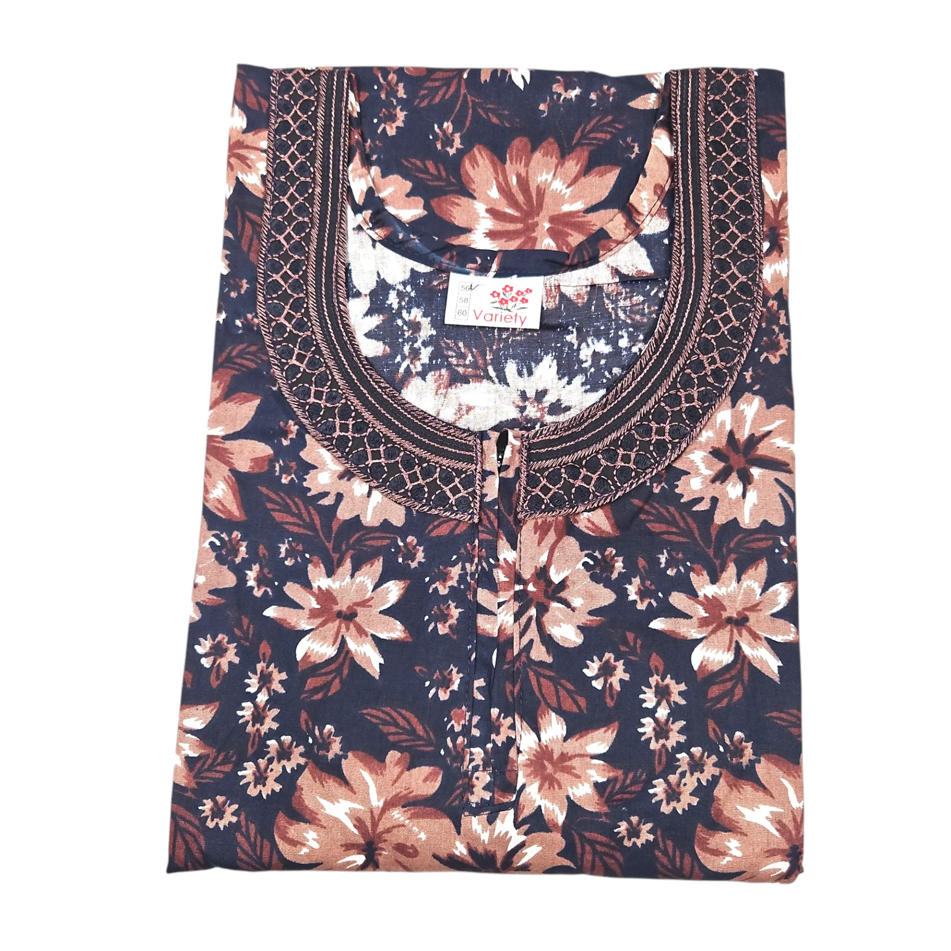 [IX2600317] Variety Embroidery Neck Floral Print Cotton Maxi 56