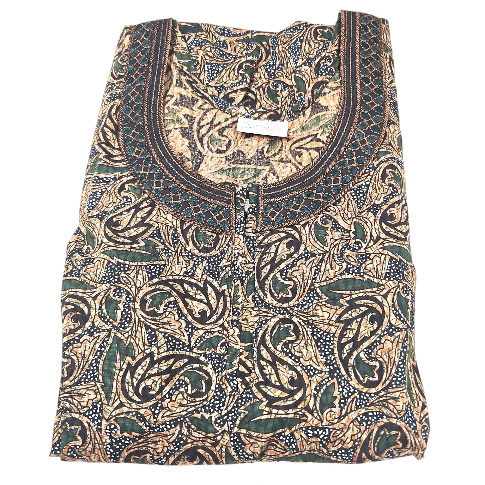 [IX2600324] Variety Green Peacock Printed 3/4 Sleeve Cotton Maxi 60