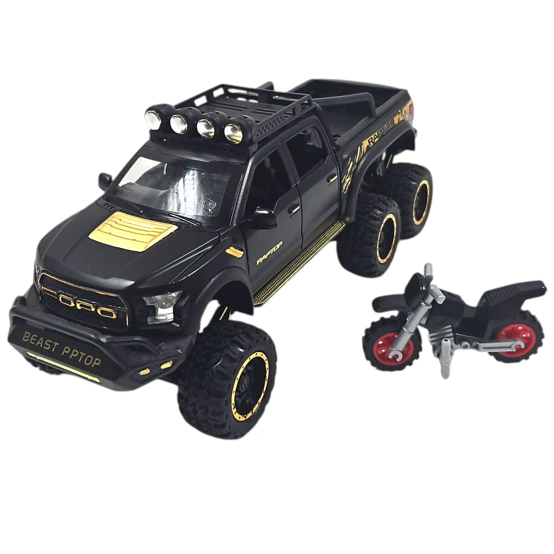 Ford Raptor 1:28 Proportion Die Cast Simulation Openable Doors & Light Music  Pull Back Series Alloy Metal Car