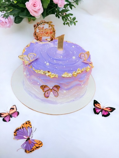 [IX002299] 1 Kg Butterscotch Cake With Butterflies And Beads