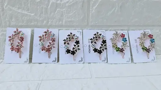[IX002680] Premium Bridal Rose Gold Hair Pins With Colored Heavy Floral Stone Designs