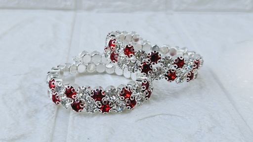 [IX002692] Kids Fancy Premium Silver Metallic Layer Stone Bangle