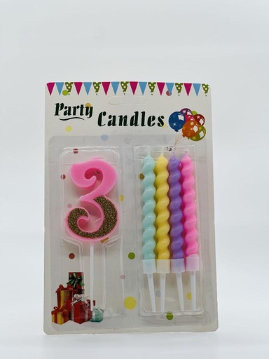 Birthday Cake Topper Candles 4 Spiral & Number Candle 