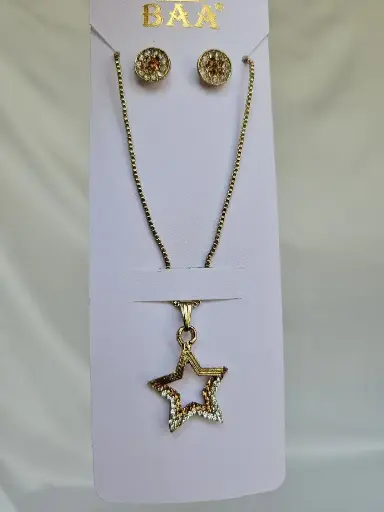 [IX2406024] Colored Star Stone Chain With Earring