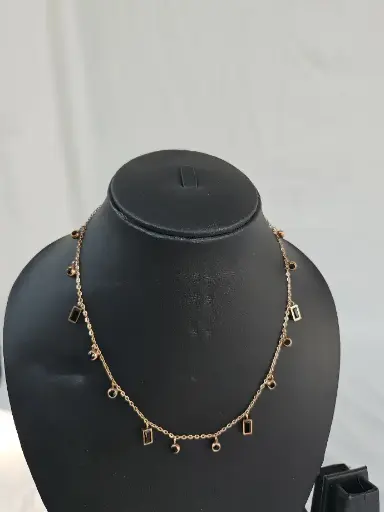 [IX2400596] Rose Gold Imitation Necklace With Small Black Stones