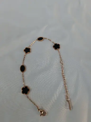 [IX2400598] Rose Gold Imitation Bracelets With Black Oval & Flower Stones