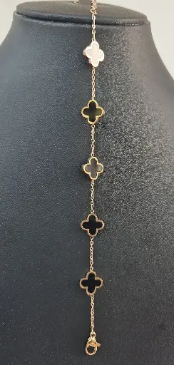 [IX2400604] Rose Gold Imitation Bracelets With Black Stone Flower Design