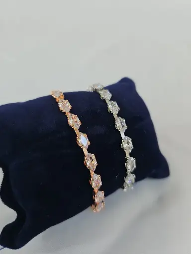[IX2400612] 2 In 1 Rose Gold & Silver Stone Bracelet