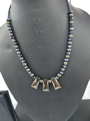 [IX2400640] Black Muthu Mala With Rectangle Beads 