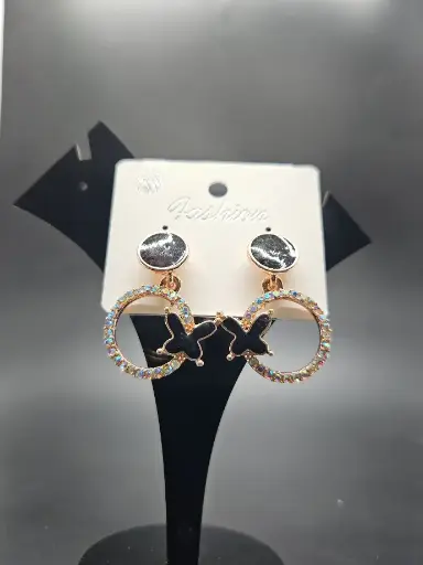 [IX2400738] Earring Circle with Stones Butterfly Attached Rose Gold