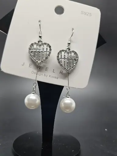 [IX2400760] Earring 2 Layer Stone Design with Pendulum Ends Pearl Bead