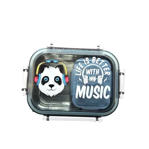 [IX2401257] Premium Square Lunch Box With Snack Box  Transparent Clip Lid Small