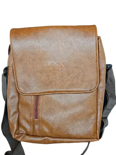 [IX2401739] Premium Jeep Brown Leather Vintage Shoulder Bag Medium 27x22x7 cm