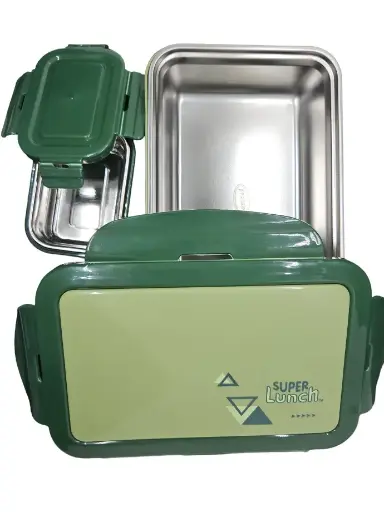 [IX2402803] Pratap Super Lunch Box Square With Snack Box & Spoon 21.5x14cm