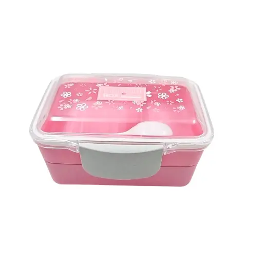 [IX2402807] 2 Layer Lunch Box Square Plastic With Spoon 18x12x8.5cm
