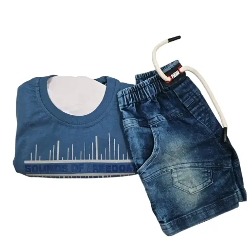 [IX2403574] Chirag Sounds Of Freedom Kids Jean Trousers & Shirt Set